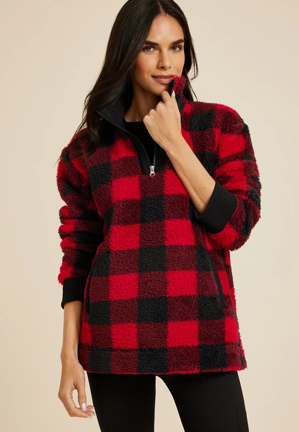 Sherpa Buffalo Plaid Pullover Sweatshirt | Maurices