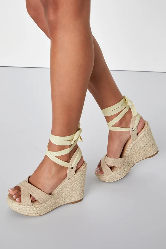 Esme Natural Lace-Up Espadrille Wedges | Lulus