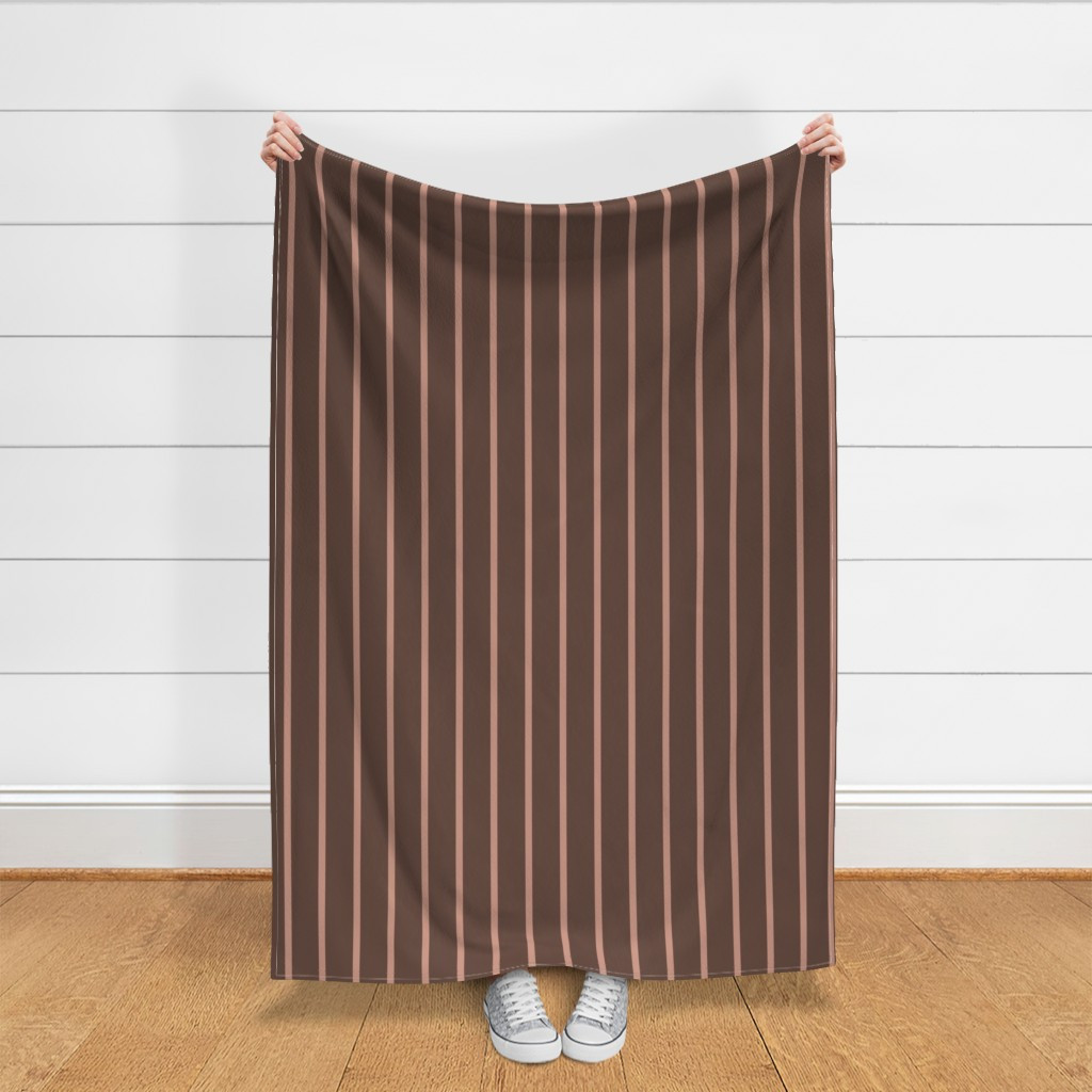 Fabric in DARK BOHEMIAN FARMHOUSE MINIMALIST CHOCOLATE BROWN-CORAL VERTICAL STRIPE | Spoonflower