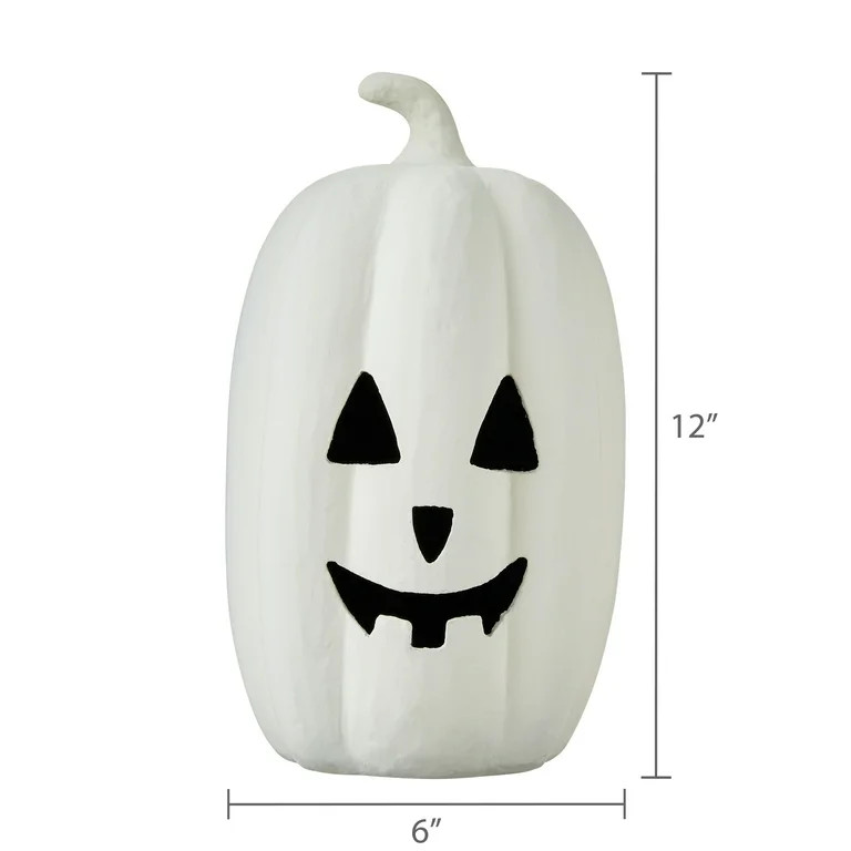 Paper Mache White Pumpkin Tabletop Decor, 12" Height, Harvest by Way To Celebrate | Walmart (US)
