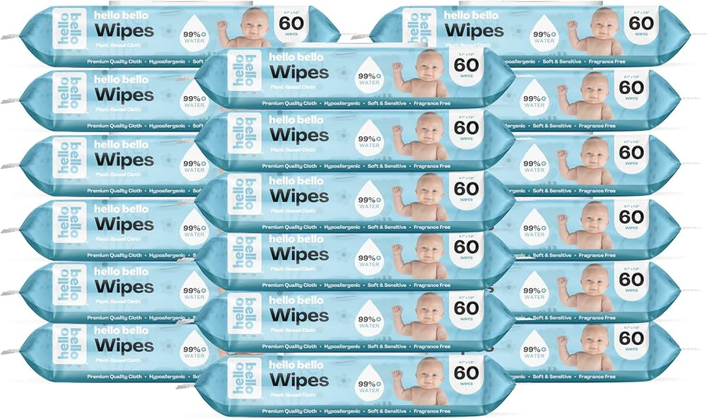Hello Bello Unscented Baby Wipes I Plant Based Wipes for Sensitive Skin Made with 99% Water and A... | Amazon (US)