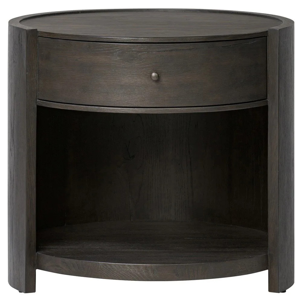Charlotte Rustic Lodge Smoked Oak Round Nightstand | Kathy Kuo Home