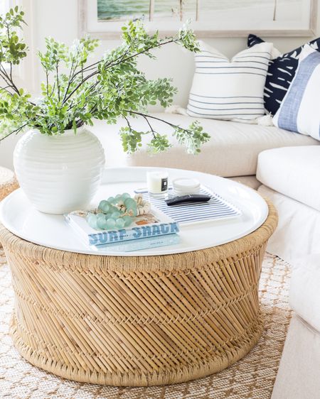 Round coffee table styling with some of my favorite pieces including an oversized white ceramic vase, the best faux greenery, design coffee table books, recycled glass beads and a laminated tray! I’m also linking our linen sectional, summer throw pillows and jute rug! 

. Amazon home, coastal decor, round coffee tables, bamboo furniture#ltkseasonal

#LTKstyletip #LTKunder50 #LTKunder100 #LTKhome #LTKsalealert #LTKhome #LTKSeasonal #LTKsalealert