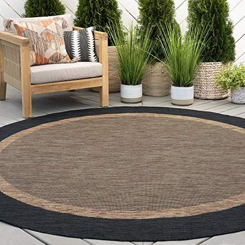 Gold Water Resistant Jute 5'3'' (Approx. 6ft) Round Indoor Outdoor Rug - Outdoor Rugs for Patios, Ga | Amazon (US)