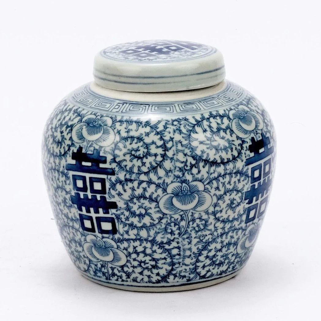 Blue & White Double Happiness Floral Lidded Jar | Mintwood Home