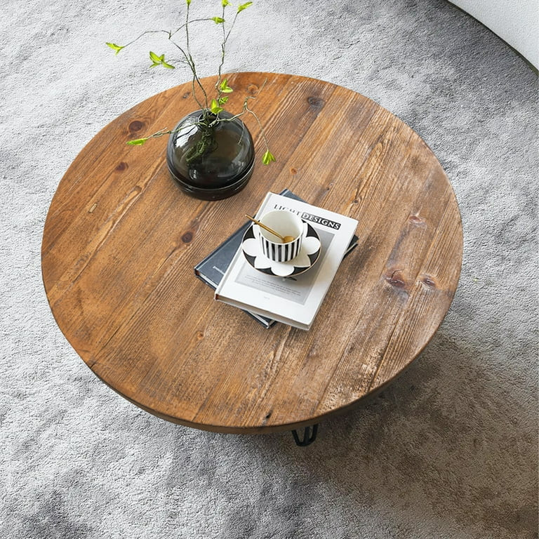 Greenage Old Pine Wood Round Coffee Table-27.6"x27.6"x15.5"H | Walmart (US)