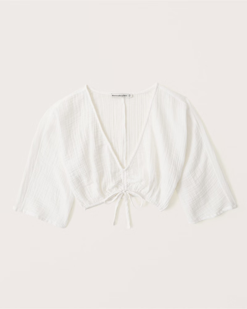 Cropped Gauzy Beach Kimono Coverup Top | Abercrombie & Fitch (US)