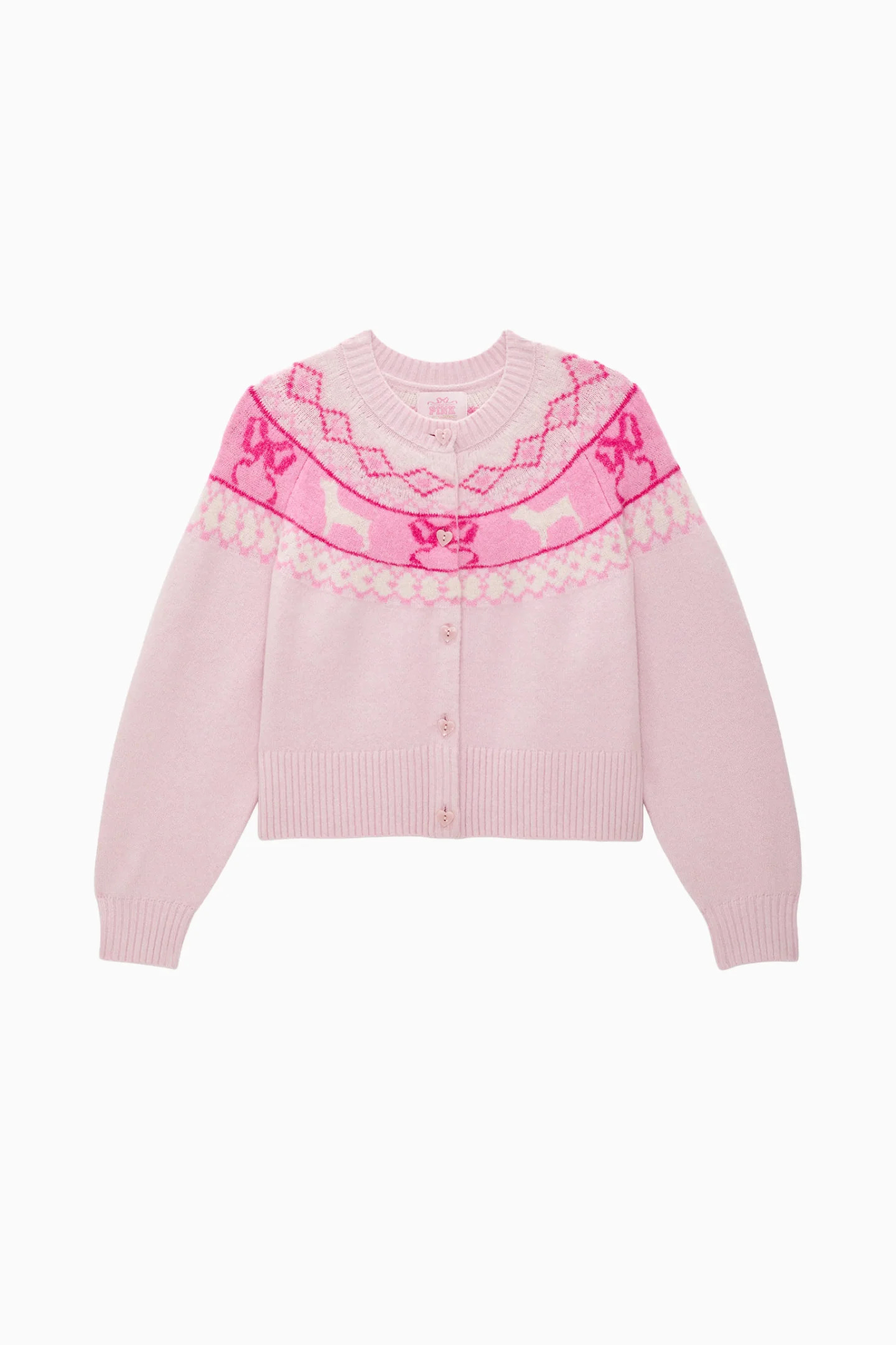 PINK x LoveShackFancy Fairisle Boxy Crew Cardigan Sweater - PINK TULIP FAIRISLE / S | LoveShackFancy