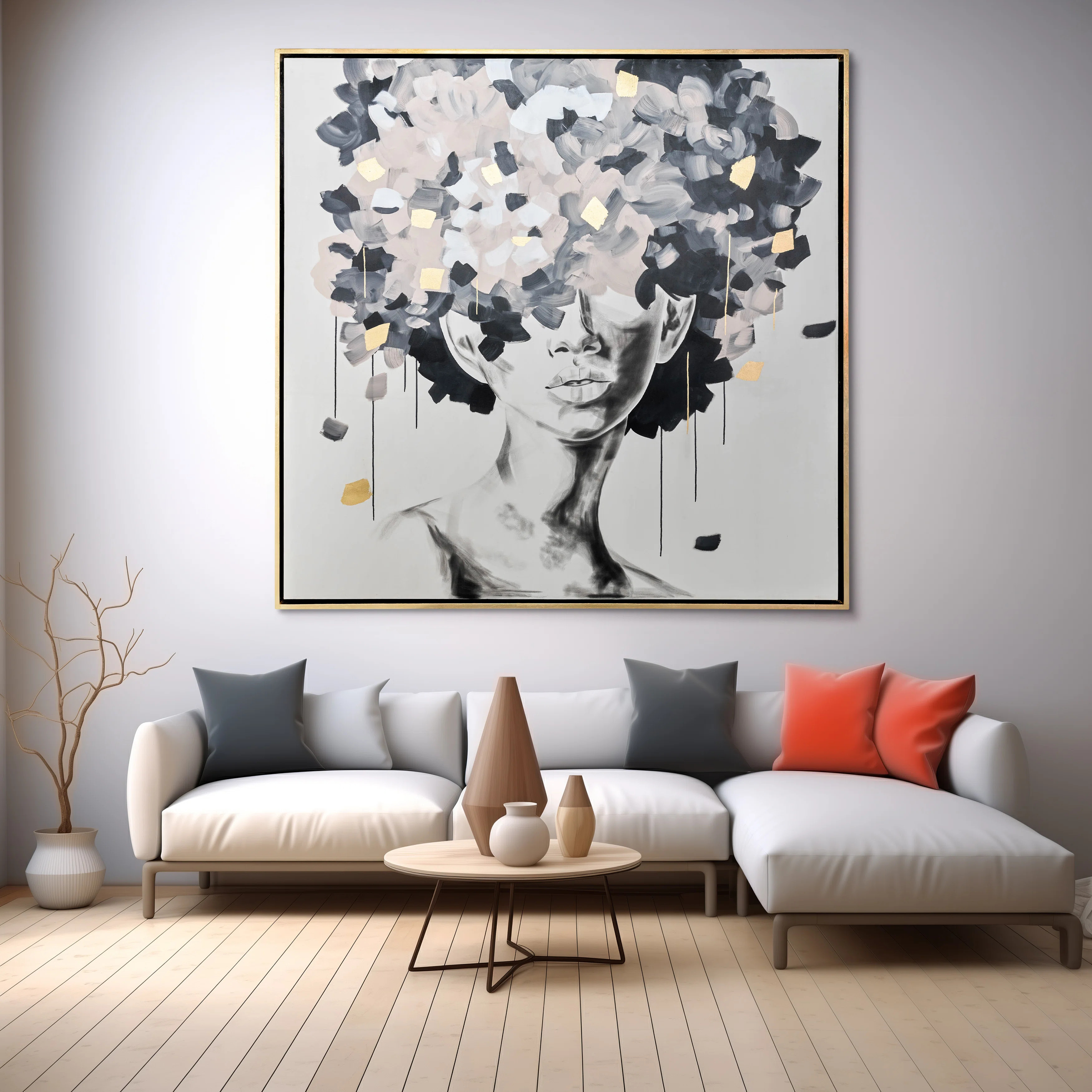 Willa Arlo™ Interiors Modern Contemporary Idyll Woman Canvas Artwork, Black, White and Gold Lea... | Wayfair North America