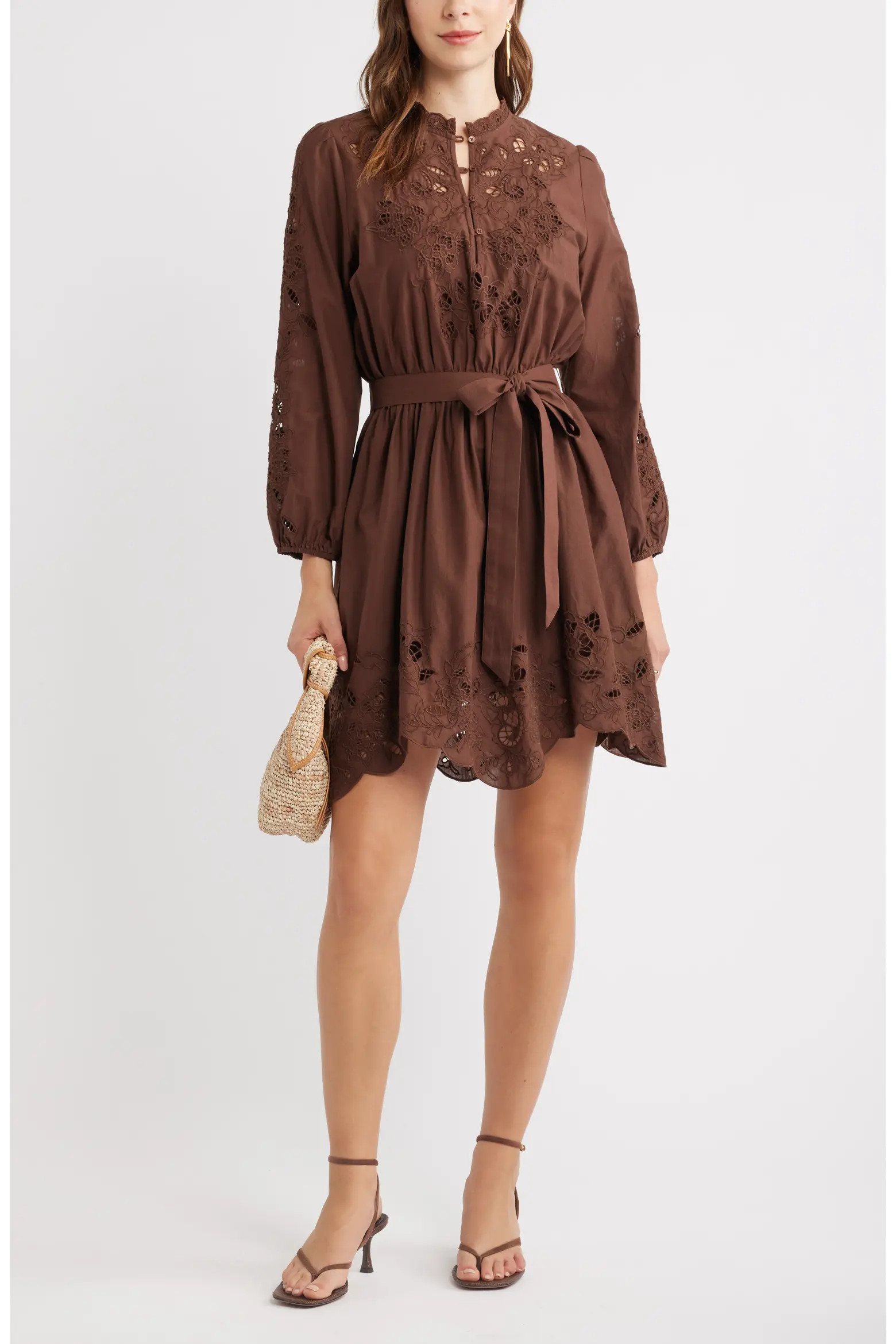Embroidered Long Sleeve Tie Waist Minidress (Women) | Nordstrom | Nordstrom