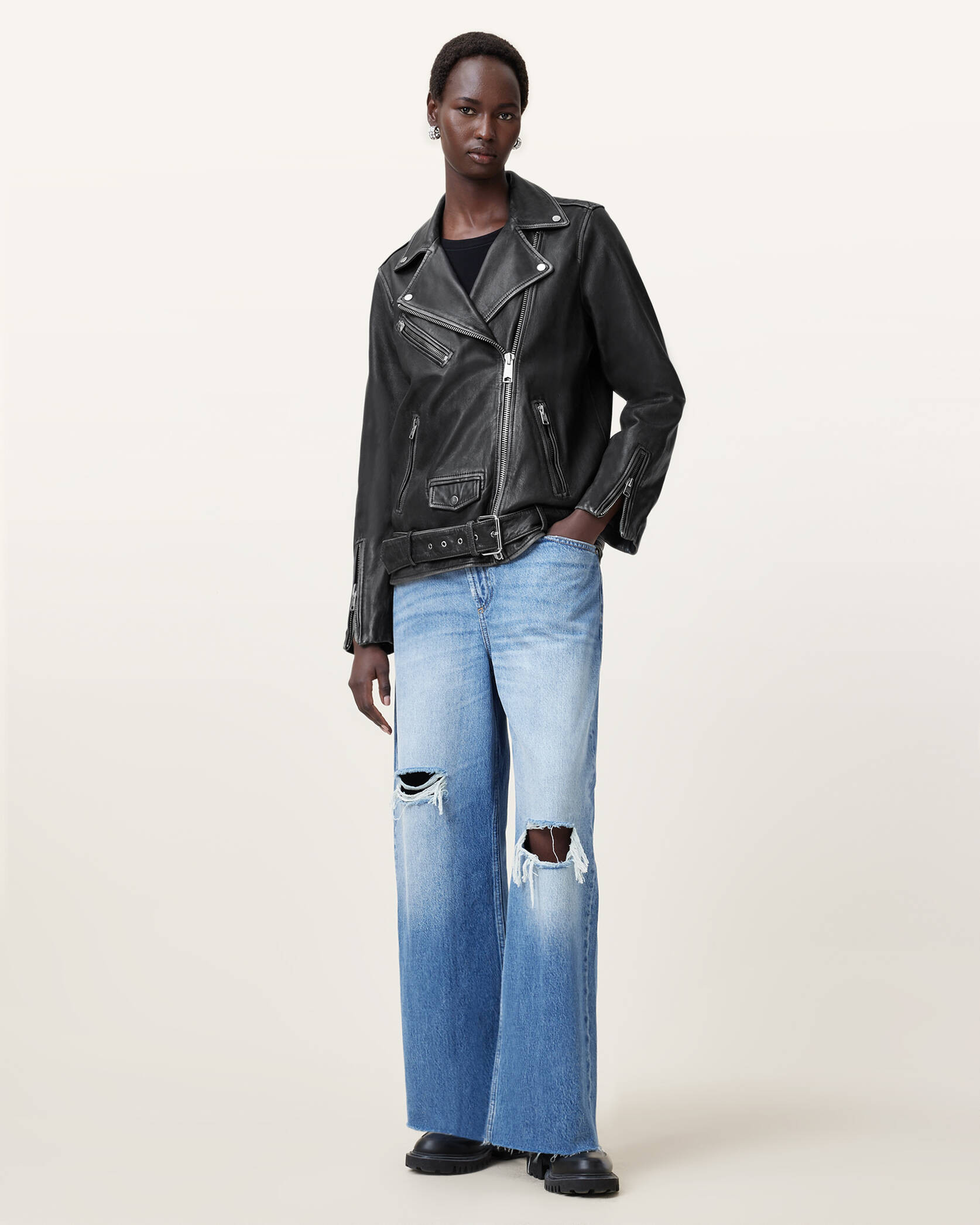 Billie Relaxed Fit Leather Biker Jacket | AllSaints UK