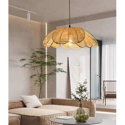 Argenziano 1 - Light Modern Natural Rattan Pendant Light Handmade Flower Shade hanging Light in Brass Finish Boho Decor | Wayfair North America