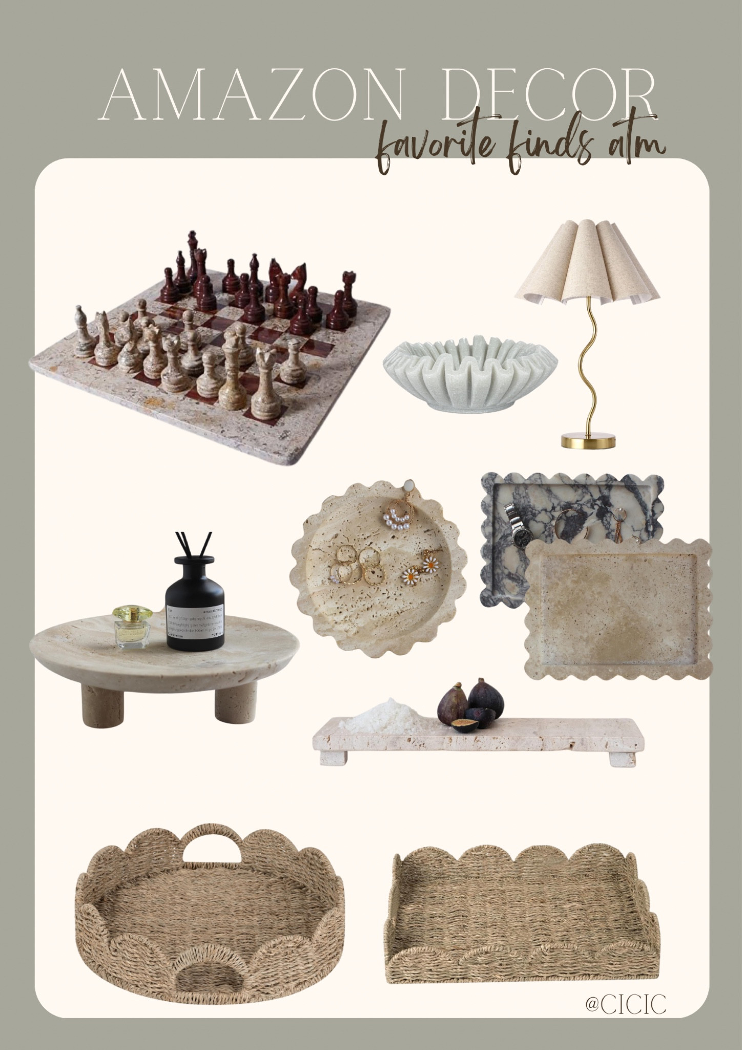 Amazon decor 
Amazon home decor
Amazon stoneware
Travertine trays 
Scalloped trays 
Chess board 
Decorative lamps
Scalloped bowl 
Decorative tray 
Neutral home decor 

#LTKhome #LTKstyletip #LTKfindsunder50