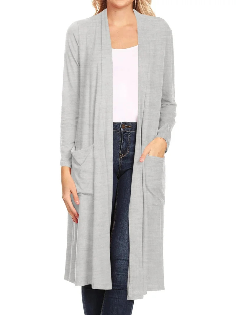 Women's Casual Loose Fit Side Pockets Solid Soft Lightweight Long Cardigan | Walmart (US)