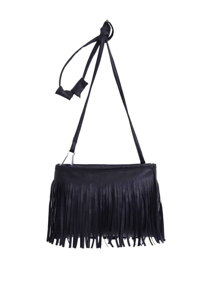 Faux Leather Tassel Crossbody Bag - Black | SHEIN