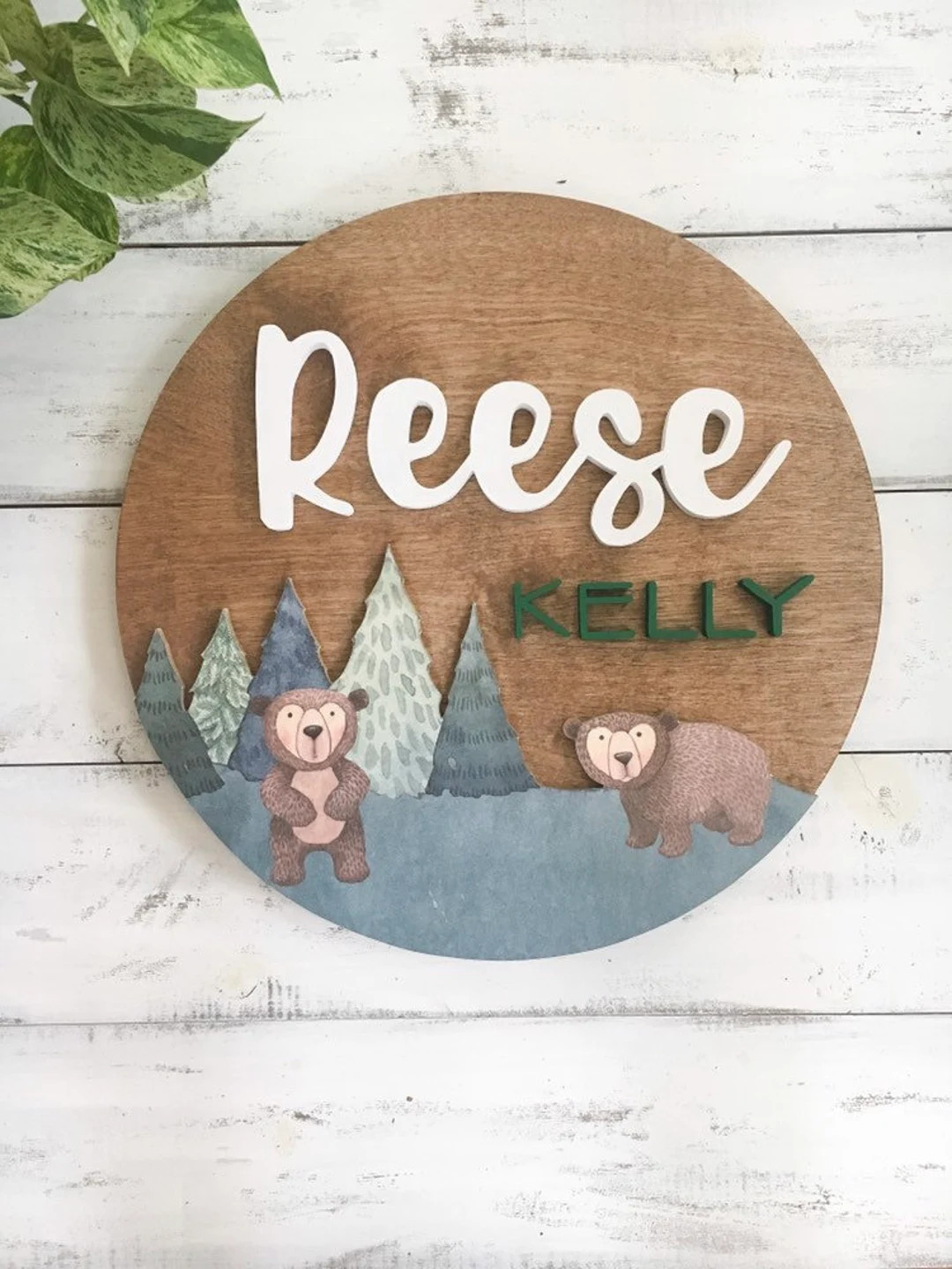 Bear Name Sign Wood Bear Nursery Wall Art Custom Baby Wood - Etsy | Etsy (US)