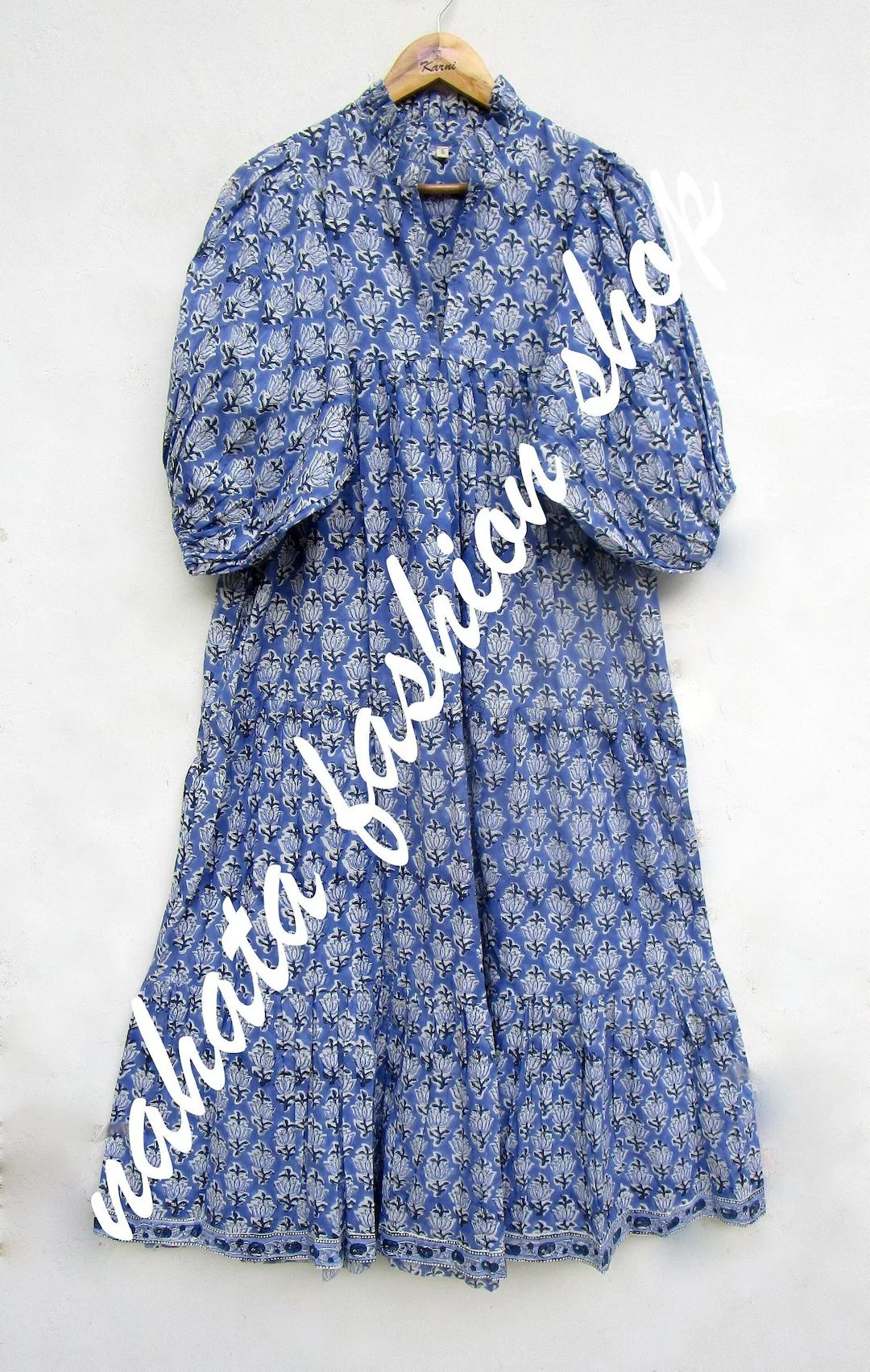 blue lotus summer long maxi dress - v neckline maxi dress - 3/4th sleeve boho maxi dress | Etsy (US)