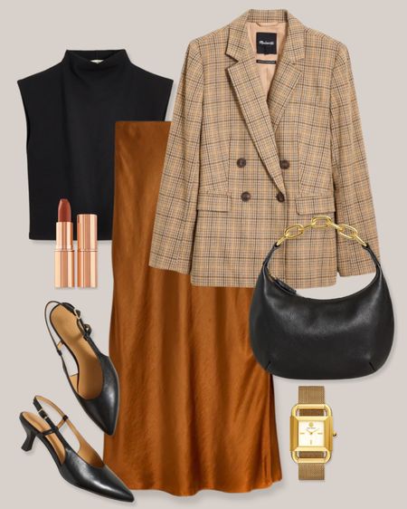 Madewell outfit
Madewell sale
Plaid blazer
Black sleeveless top
Brown skirt
Copper skirt
Slip skirt
Black pumps
Gold watch
Black bag

#LTKGiftGuide #LTKfindsunder100 #LTKSeasonal