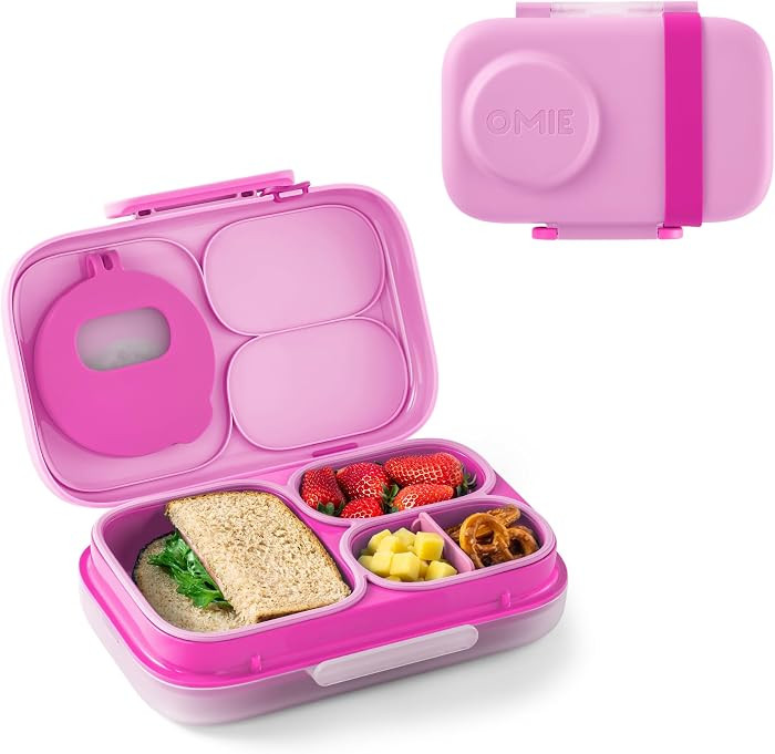 OmieBox Lite Bento Lunch Box with Built-In Cooling Pack for Kids, Rosy Pink | Amazon (US)