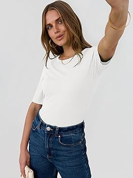 ANRABESS Womens Half Sleeve Crewneck Tops Ribbed Knit Slim Fit Shirts Basic Tee 2025 Spring Summe... | Amazon (US)