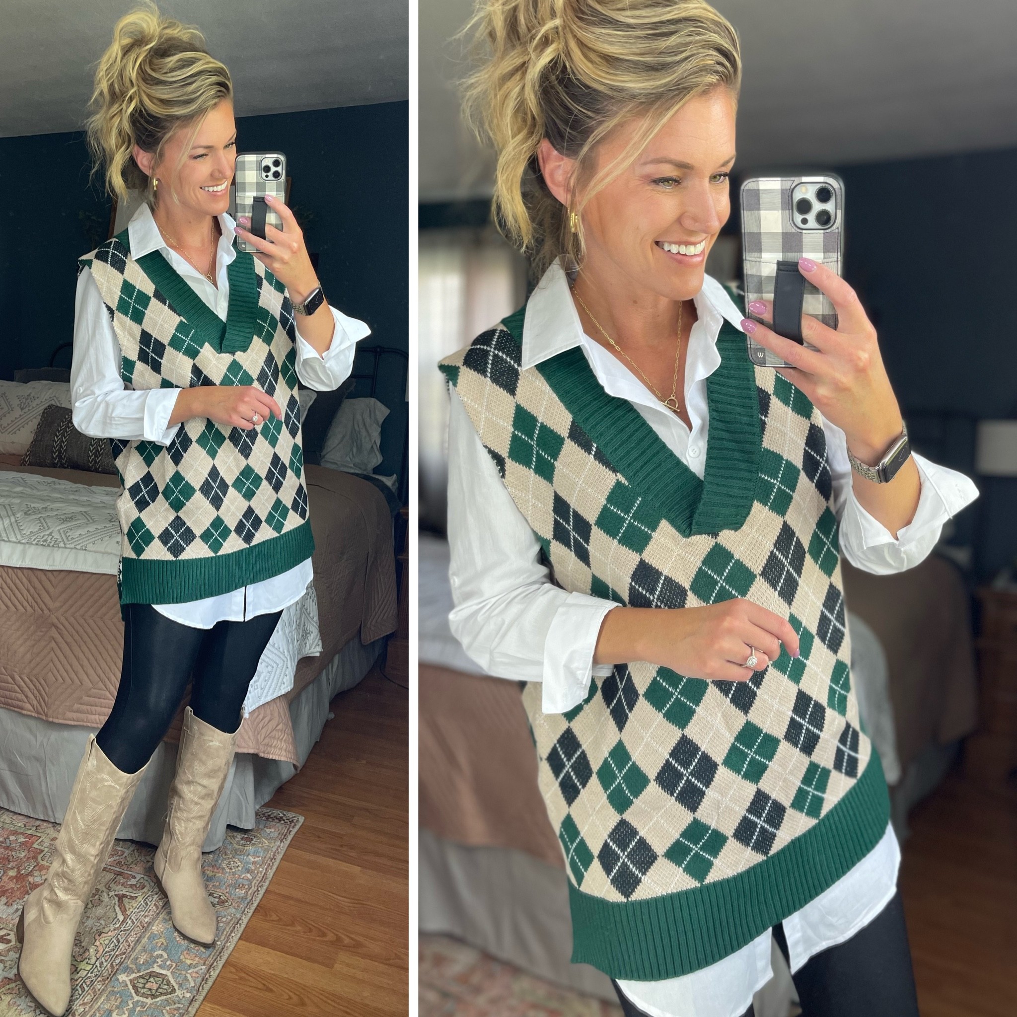 Amazon vest, medium. Spanx faux leather leggings large. Target boots, TTS

#LTKunder100 #LTKSeasonal #LTKworkwear