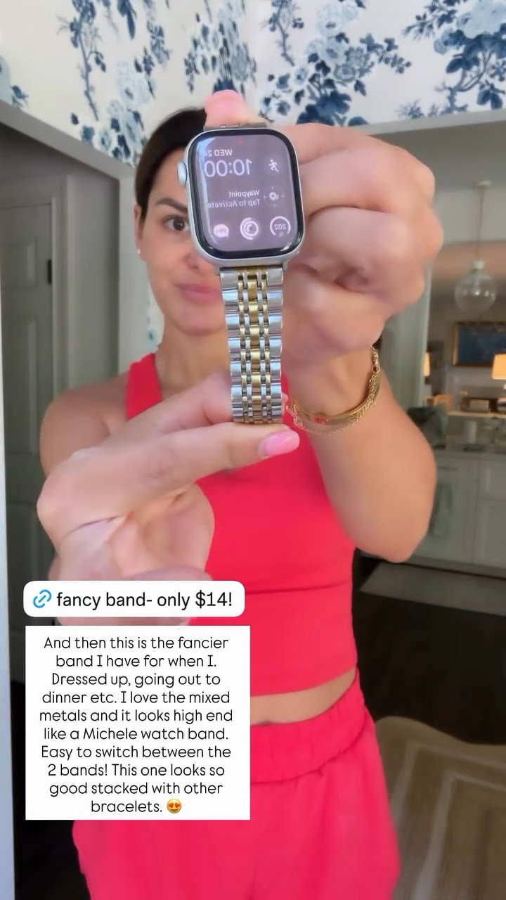 And then this is the fancier band I have for when I’m dressed up, going out to dinner etc. I love the mixed metals and it looks high end like a Michele watch band. Easy to switch between the 2 bands! This one looks so good stacked with other bracelets. 😍

#LTKSaleAlert #LTKgrwm #LTKootd
