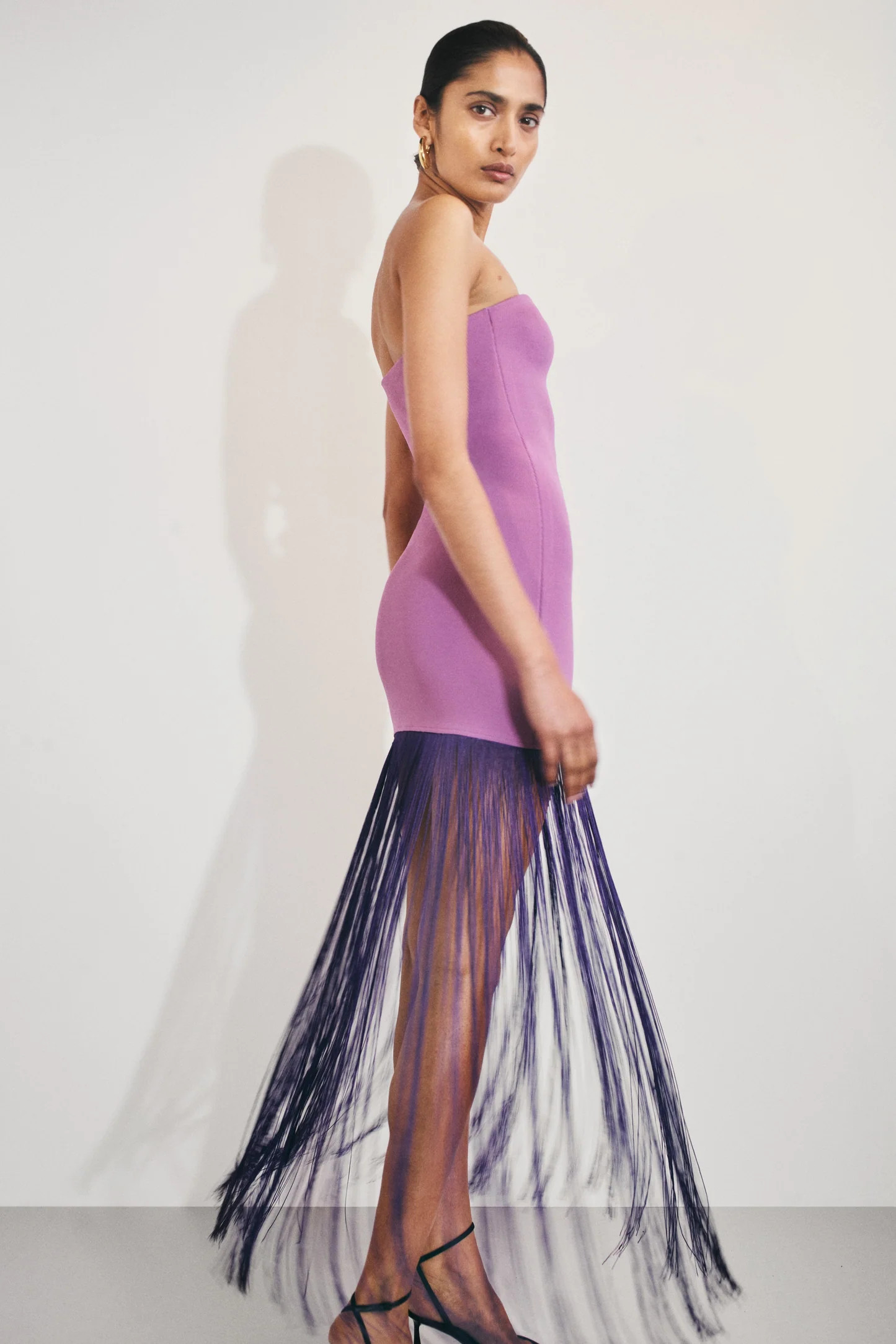 Fringe Bandage Knit Maxi Dress - Purple | MESHKI US