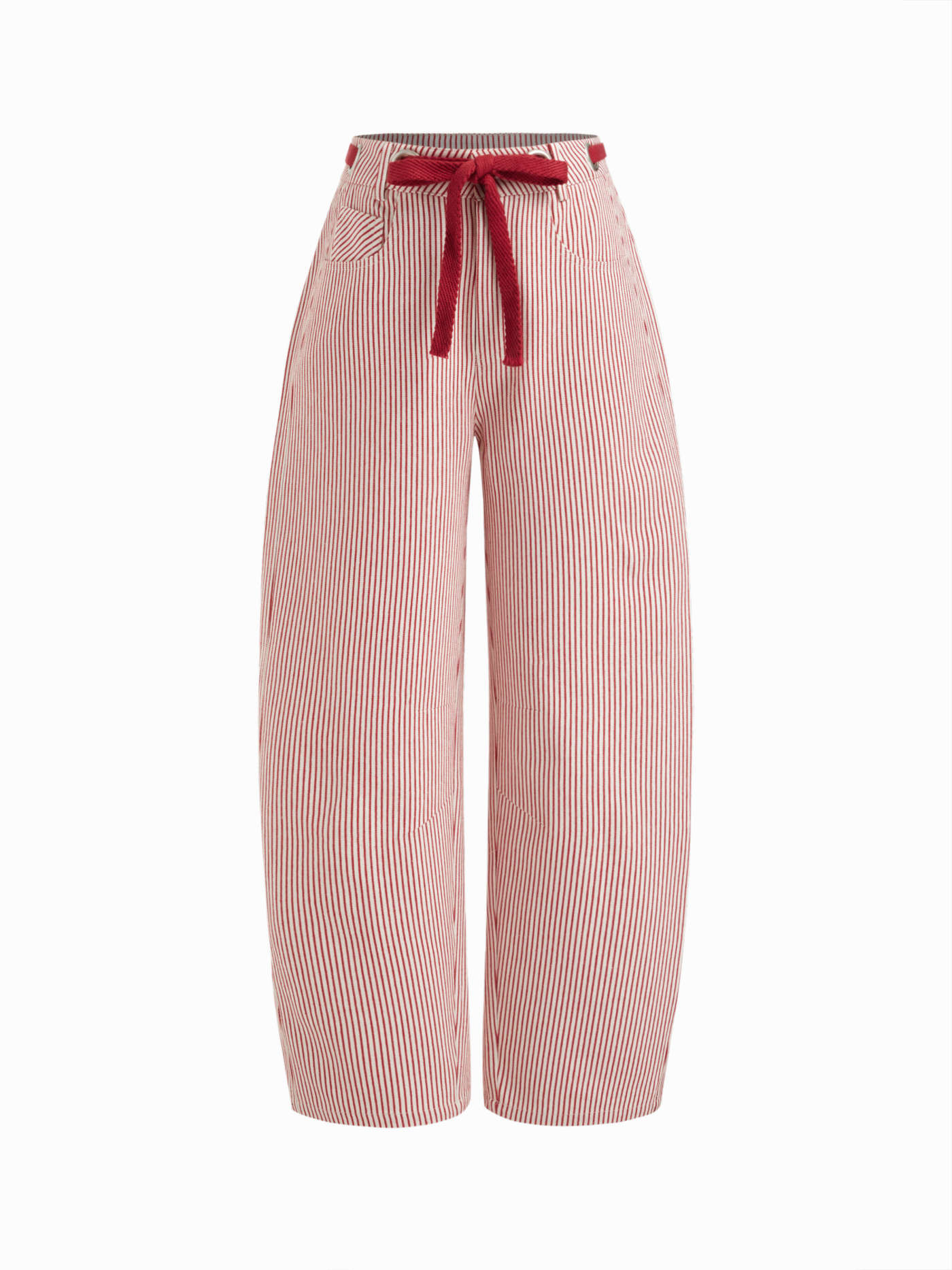 Cotton-blend Mid Rise Striped Drawstring Barrel-leg Trousers | Cider