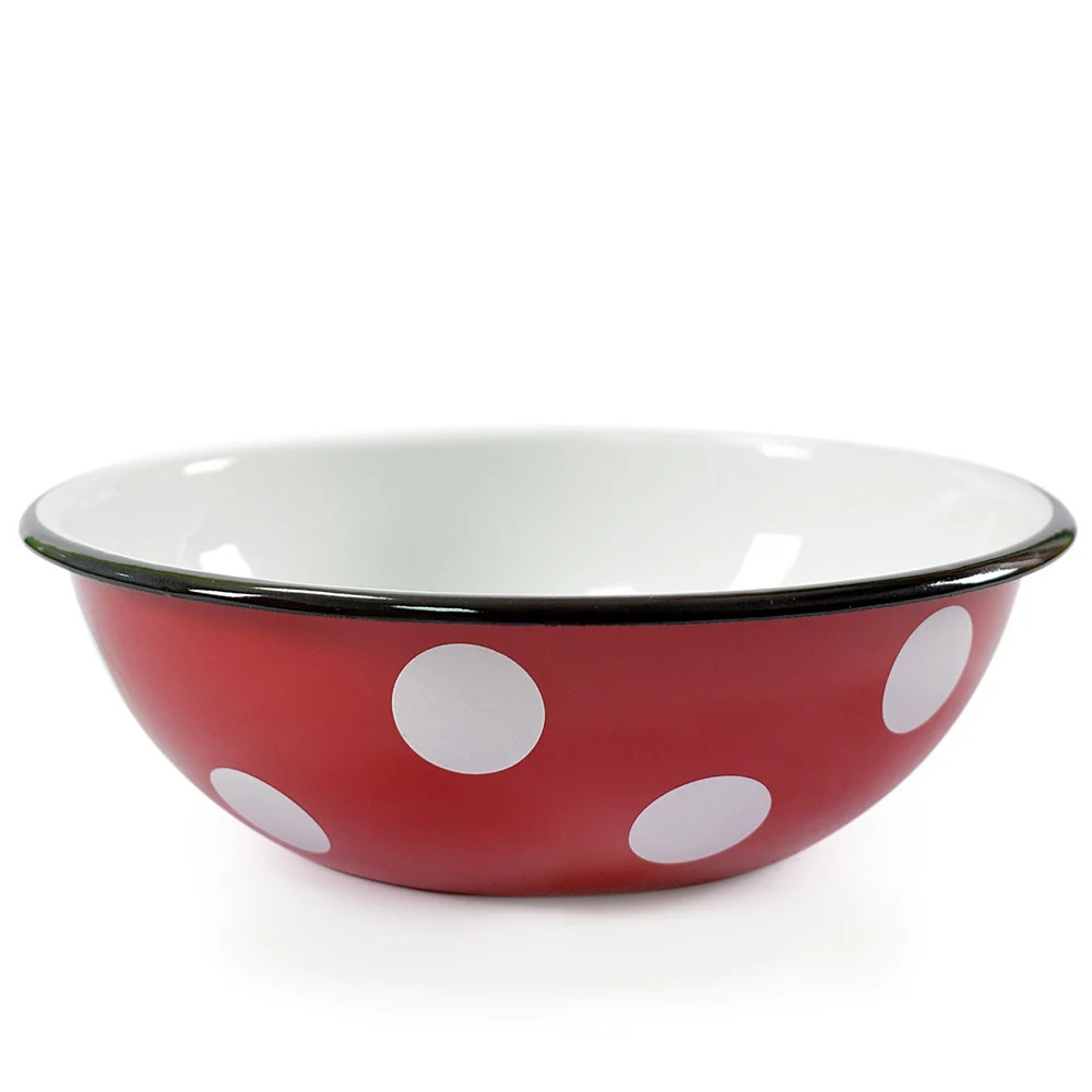 STP-Goods 1.6-Quart Black Rim Red White Polka-dot Enamelware Bowl (White) | Bed Bath & Beyond