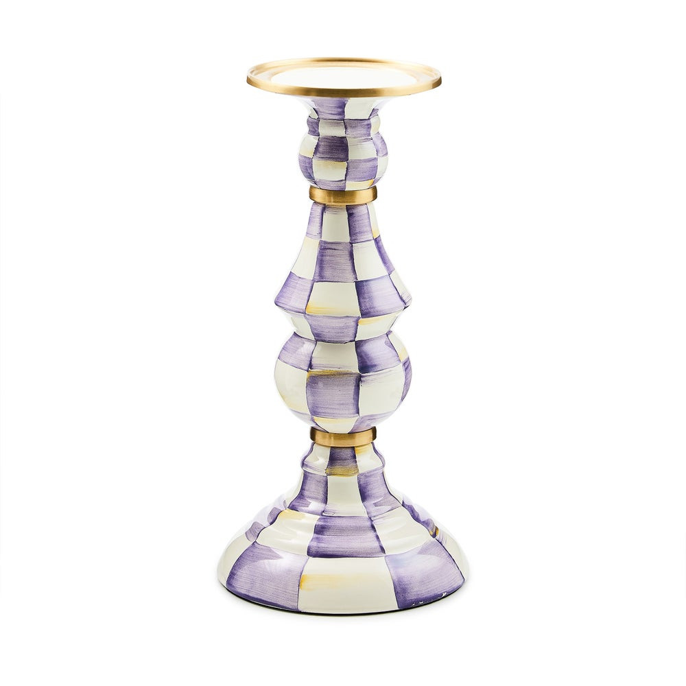 Violet Check Large Pillar Candlestick | MacKenzie-Childs