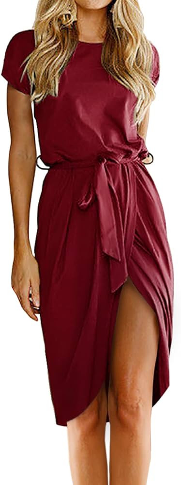Women's Casual Summer Dress Short Sleeve Long Dress Slit Party Maxi Dresses | Amazon (US)