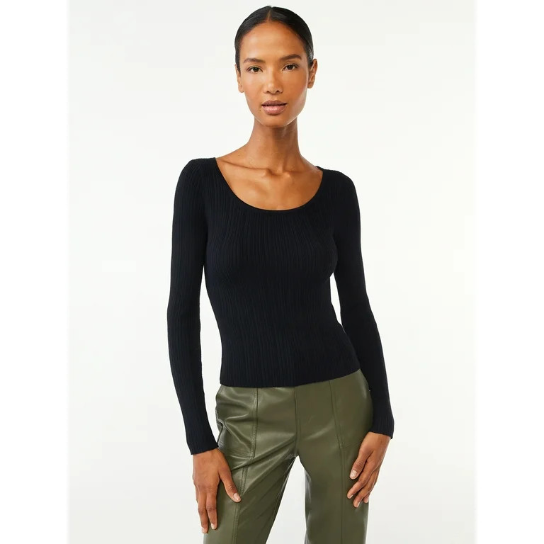Scoop Women's Ribbed Knit Long Sleeve Top | Walmart (US)