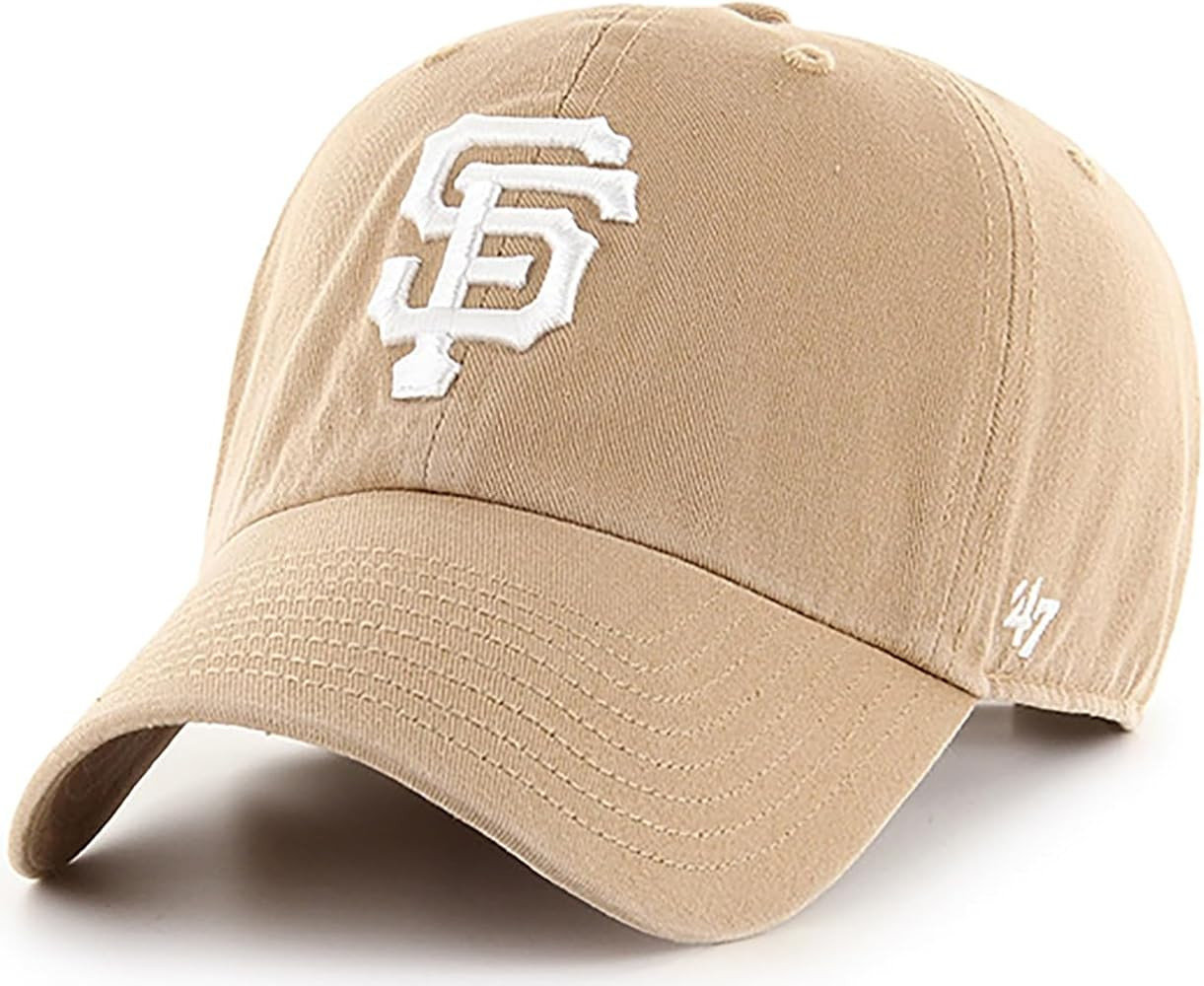 47 Brand MLB Khaki White Primary Logo Clean Up Adjustable Strap Baseball Dad Hat Cap, Adult One S... | Amazon (US)