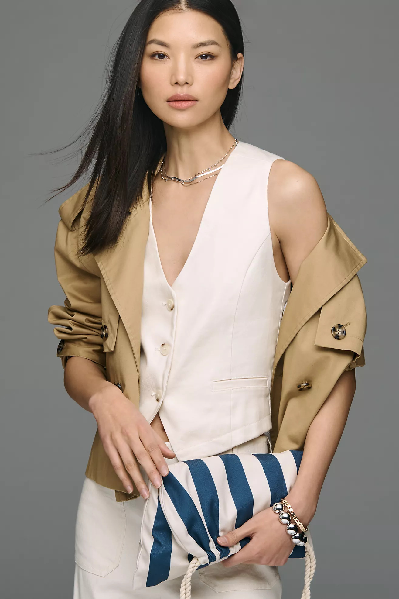 Maeve Linen V-Neck Button-Front Vest | Anthropologie (US)