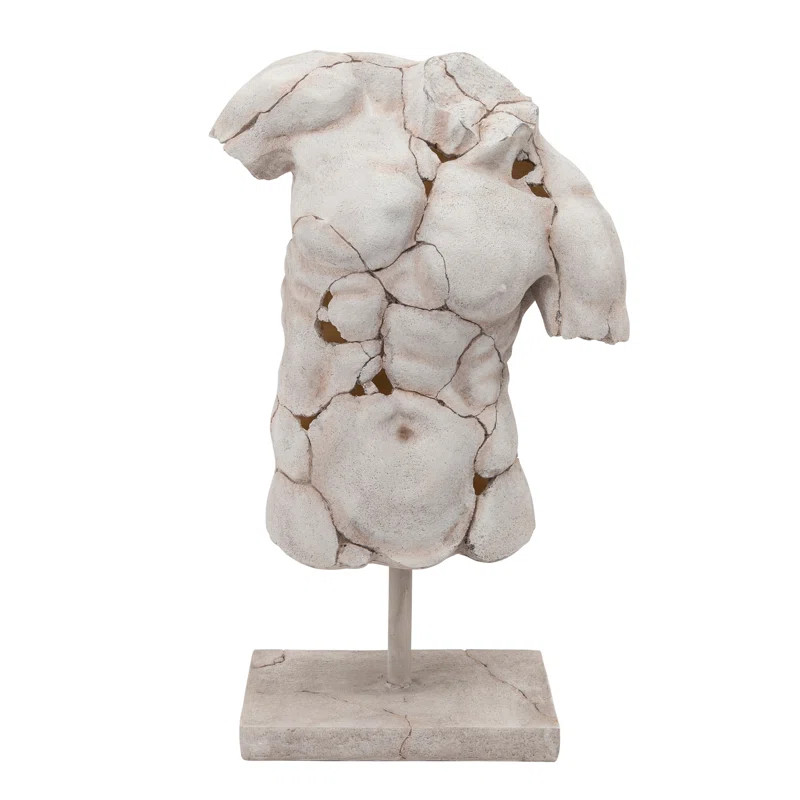 Modern Neutral Unique Cracked Man Torso Decorative Sculpture - 15" x 9" x 25" | Wayfair North America