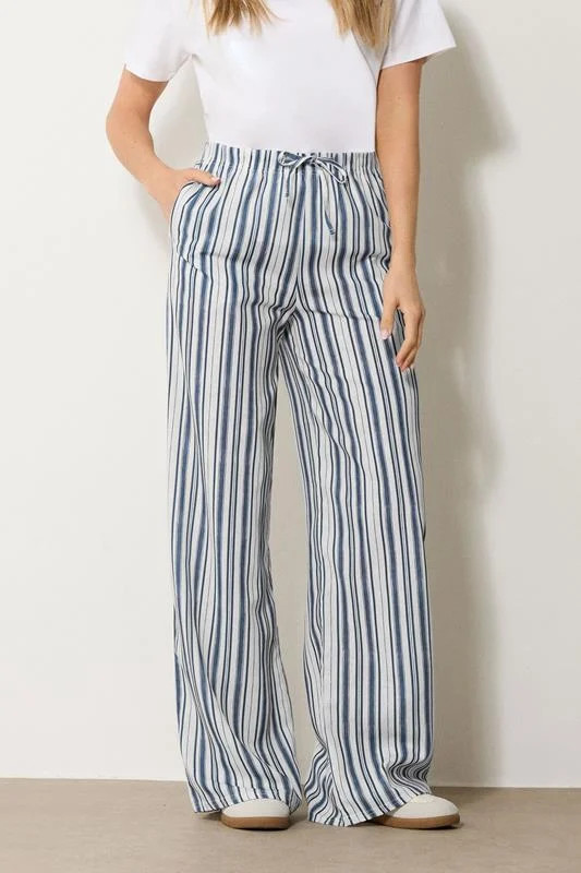 LTS Tall Navy Blue & White Striped Wide Leg Trousers | Long Tall Sally
