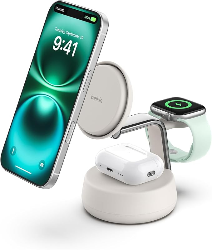 Belkin MagSafe Charger Compatible, 3-in-1 Charging Station, Qi2.2 25W w/Cooling Fan (On/Off Contr... | Amazon (US)