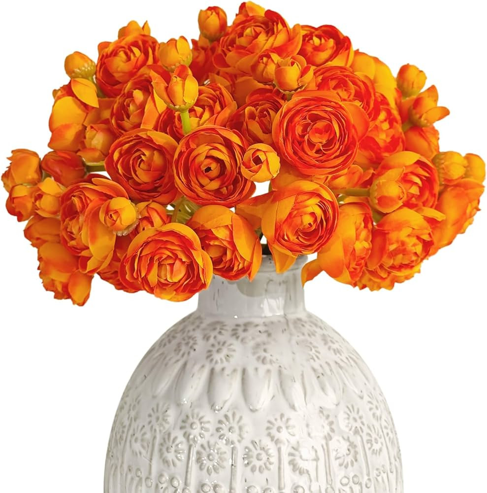 Letjolt Ranunculus Artificial Flower 18 Pcs Orange Silk Ranunculus Wedding Bouquet Engagement Cen... | Amazon (US)