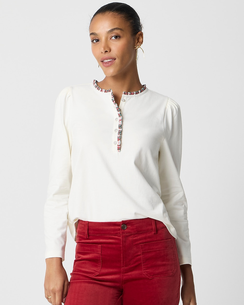 Long-sleeve tartan and jewels henley | J.Crew Factory