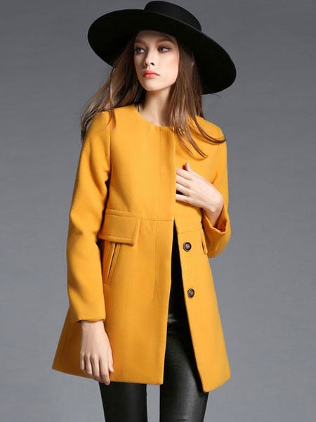 Trench Women Coat Long Sleeve Yellow Coat For Women | Milanoo