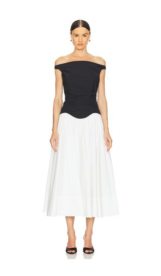 SIMKHAI Cersei Off Shoulder Midi Dress in Black,White. - size 0 | Revolve Clothing (Global)