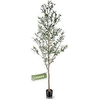 LYERSE 7ft Artificial Olive Tree Tall Fake Potted Olive Silk Tree with Planter Large Faux Olive B... | Amazon (US)