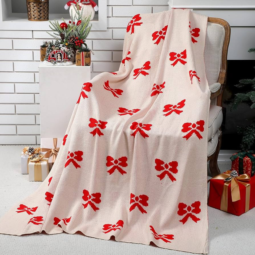 Christmas Red Bow Knitting Blanket 50 x 60 Inch Coquette Bowknot Throw Blanket Cozy Lightweight D... | Amazon (US)
