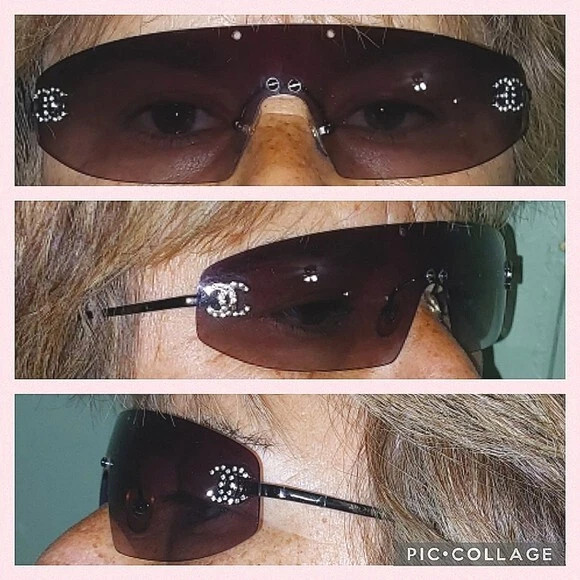 Y2K CHANEL VINTAGE SUNGLASSES RHINESTONE rimless CHANEL VISOR CC LOGO SUNGLASSES  | eBay | eBay US