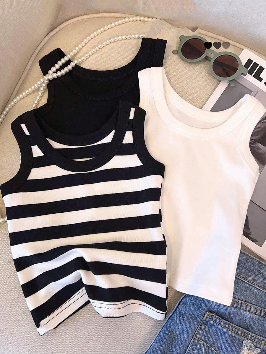 3pcs Tween Girl Sleeveless Tank Top Set, Breathable Casual Summer, Back To School, Spring, Summer... | SHEIN