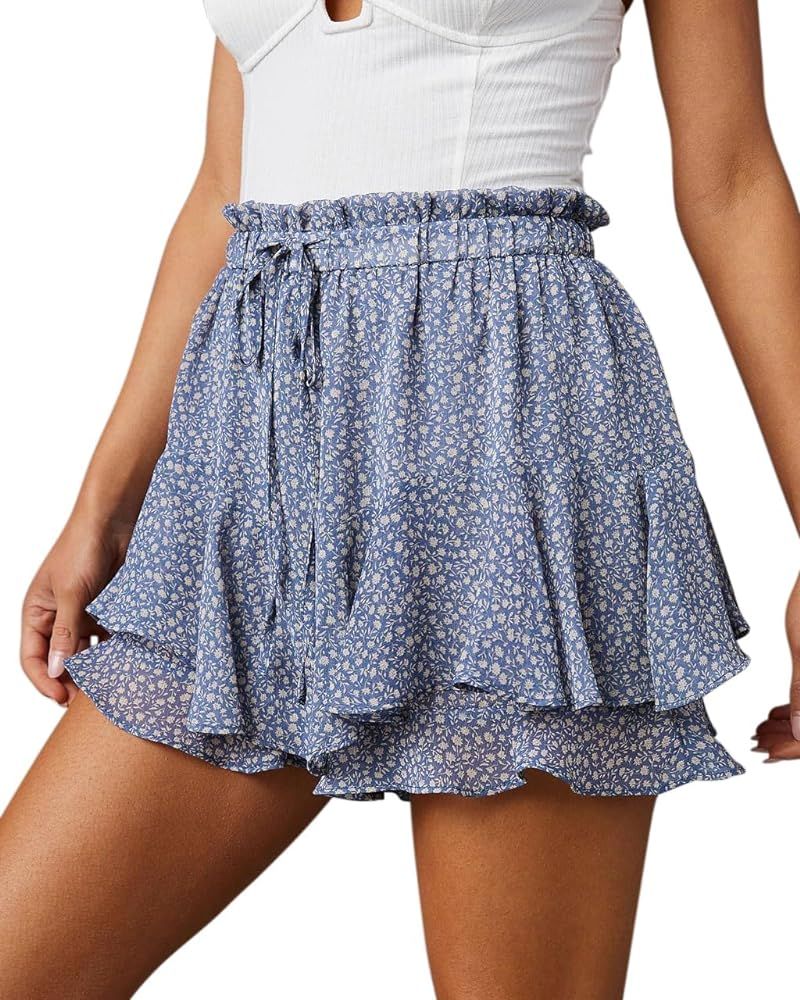 Flowy Shorts for Women Casual Boho Floral Skorts Ruffle Mini Skirts Running Tennis Butterfly Shor... | Amazon (US)