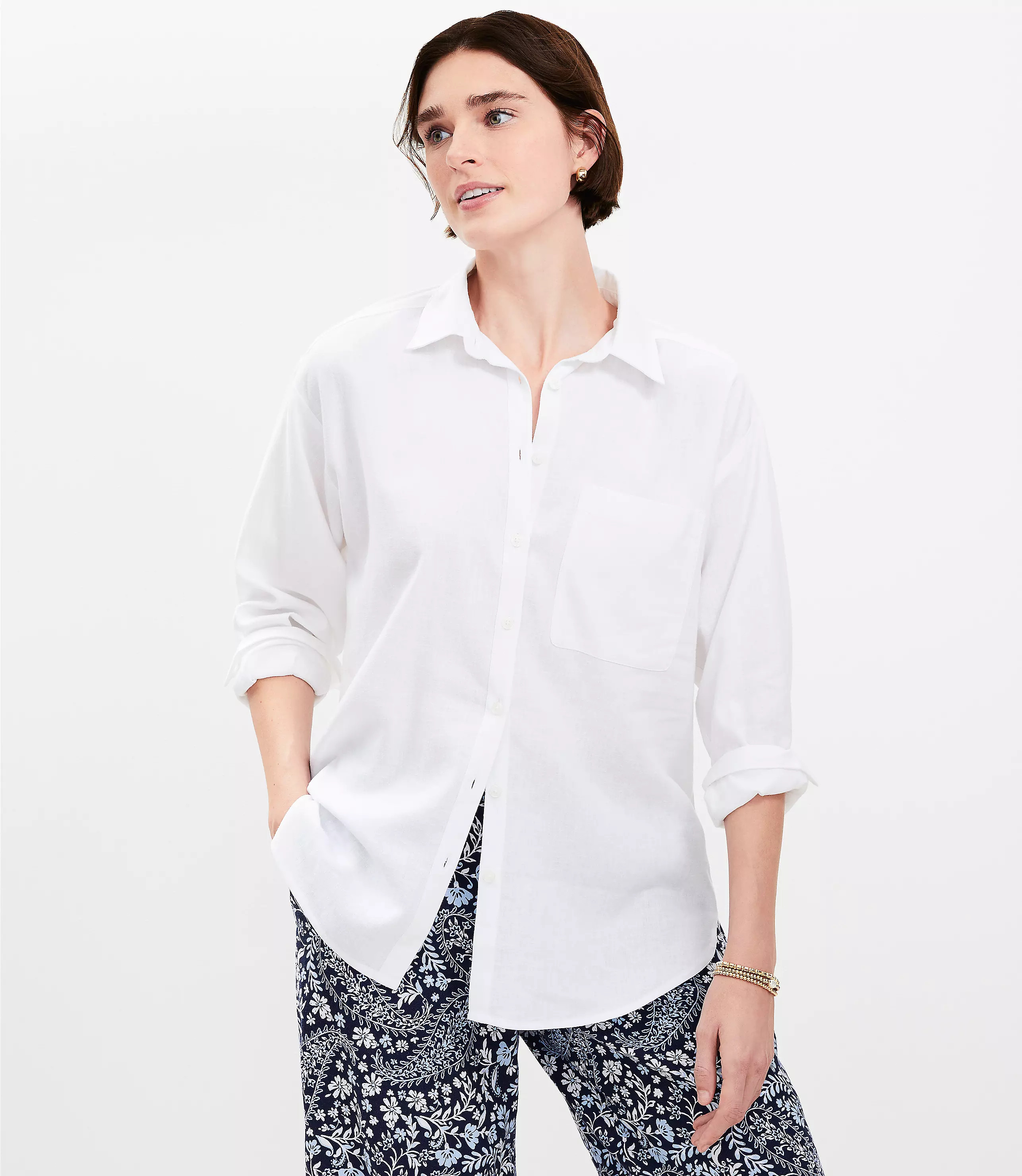 Linen Blend Everyday Oversized Pocket Shirt | LOFT