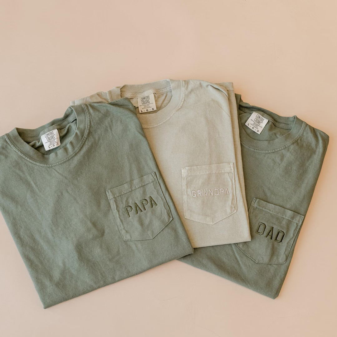 Embroidered Pocket Comfort Colors Tee - Tone on Tone - (choose Your DAD/GRANDPA Name) | Father's ... | Etsy (Global)