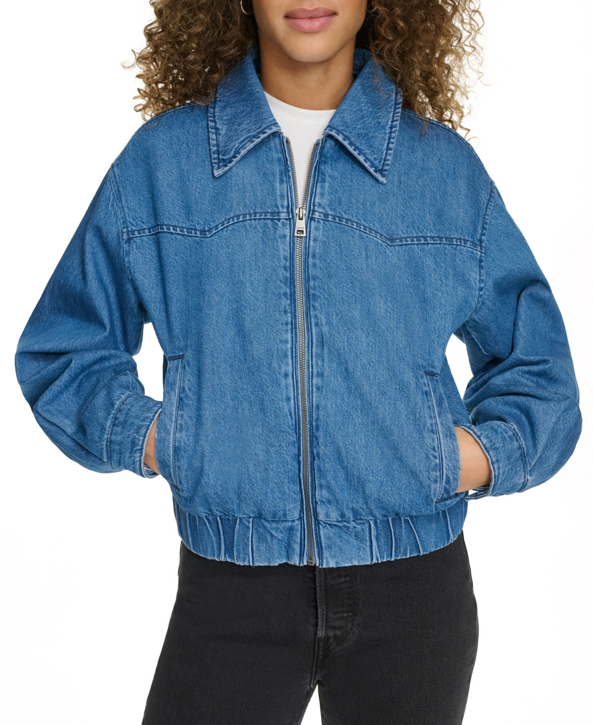 Levi's Women's Western Zip-Front Denim Bomber Jacket - Medium Wash Denim | Macy's