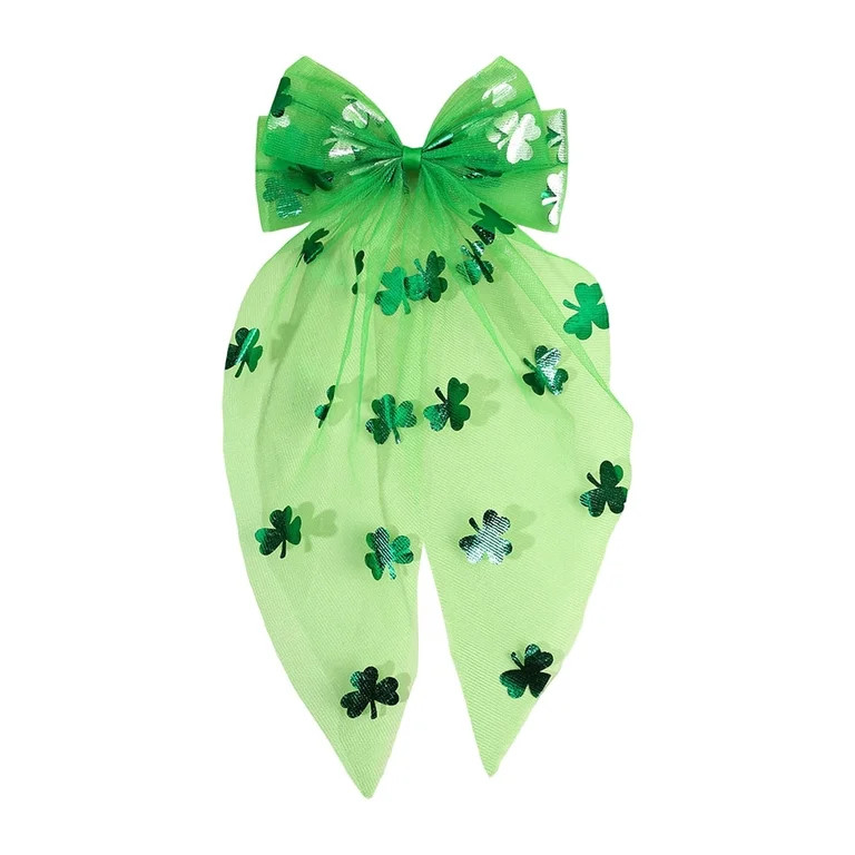 LEFTHIGH Home St. Patricks Day Hair Accessory Cloverleaf Mesh Large Bow Spring Clip Hair Clip Gre... | Walmart (US)